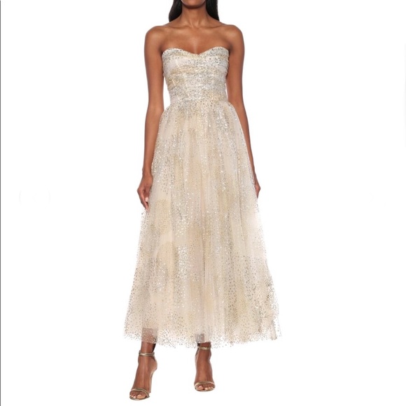 Monique Lhuillier Dresses & Skirts - Monique Lhuillier Dress Glittery Strapless Chiffon Dress tea length size 10